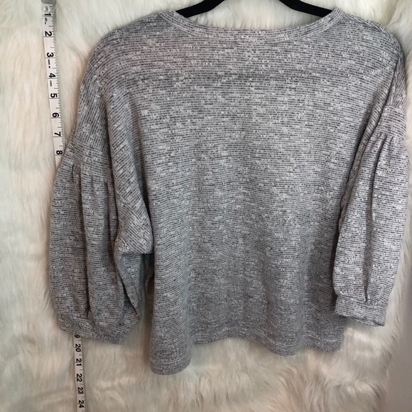 Yellow Chair Crop Box Sweater Balloon Sleeve Small Gray Crew Neck - Picture 2 of 8